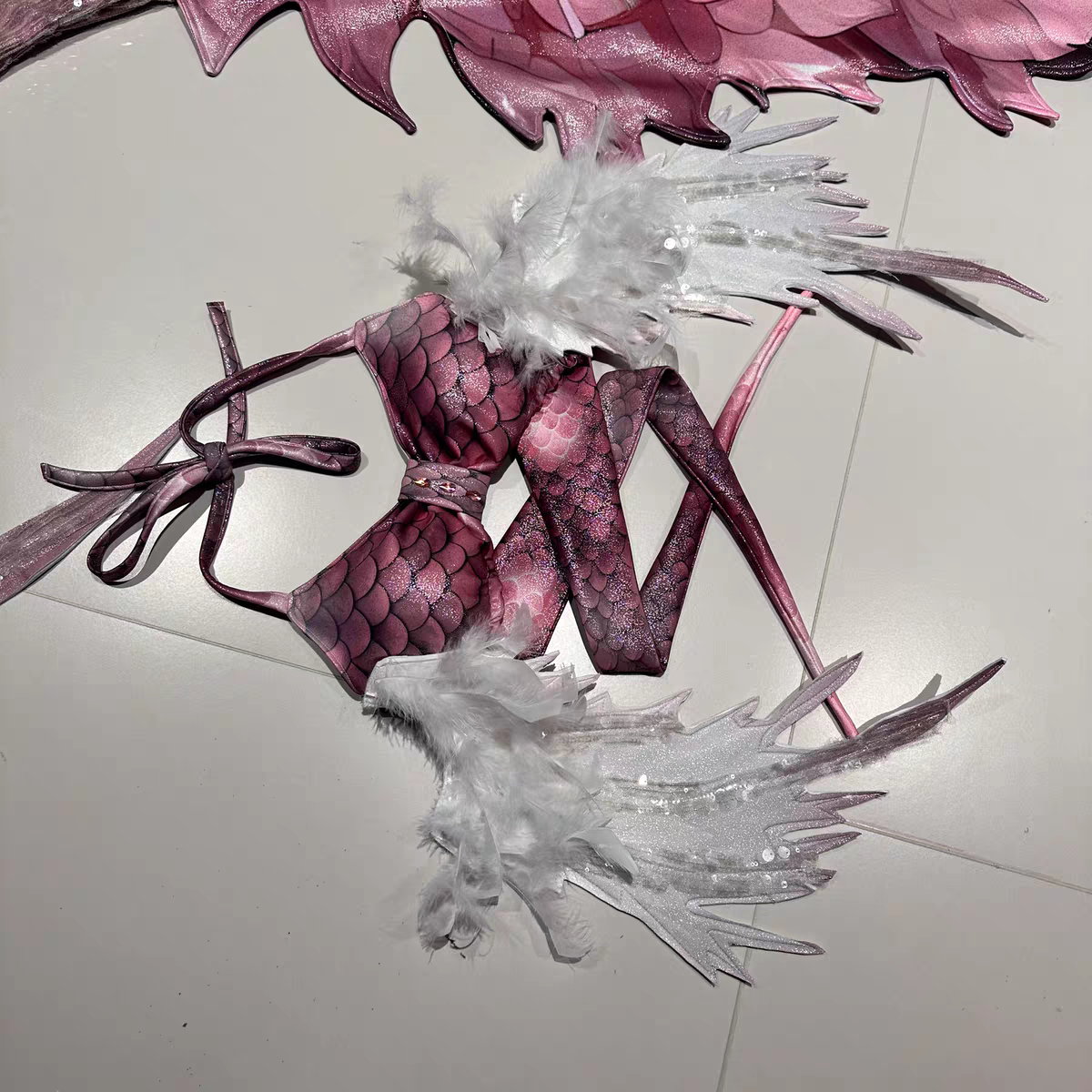Pink Fantasy Feather Mermaid Tail
