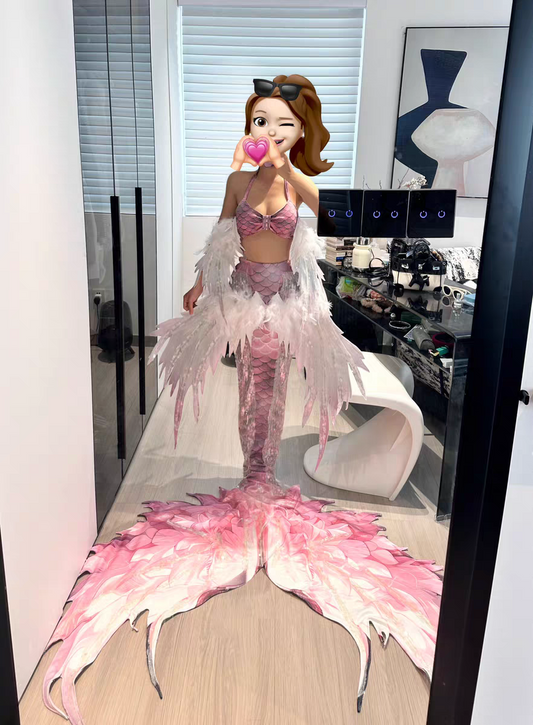 Pink Fantasy Feather Mermaid Tail